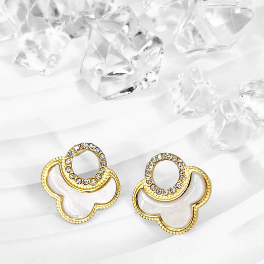 Boucles d'oreilles Éclat Jade-dorées et cristaux - Harmony & Senteur