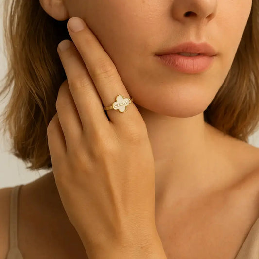 Bague Trèfle Éclat – dorée & cristaux blancs - Harmony & Senteur