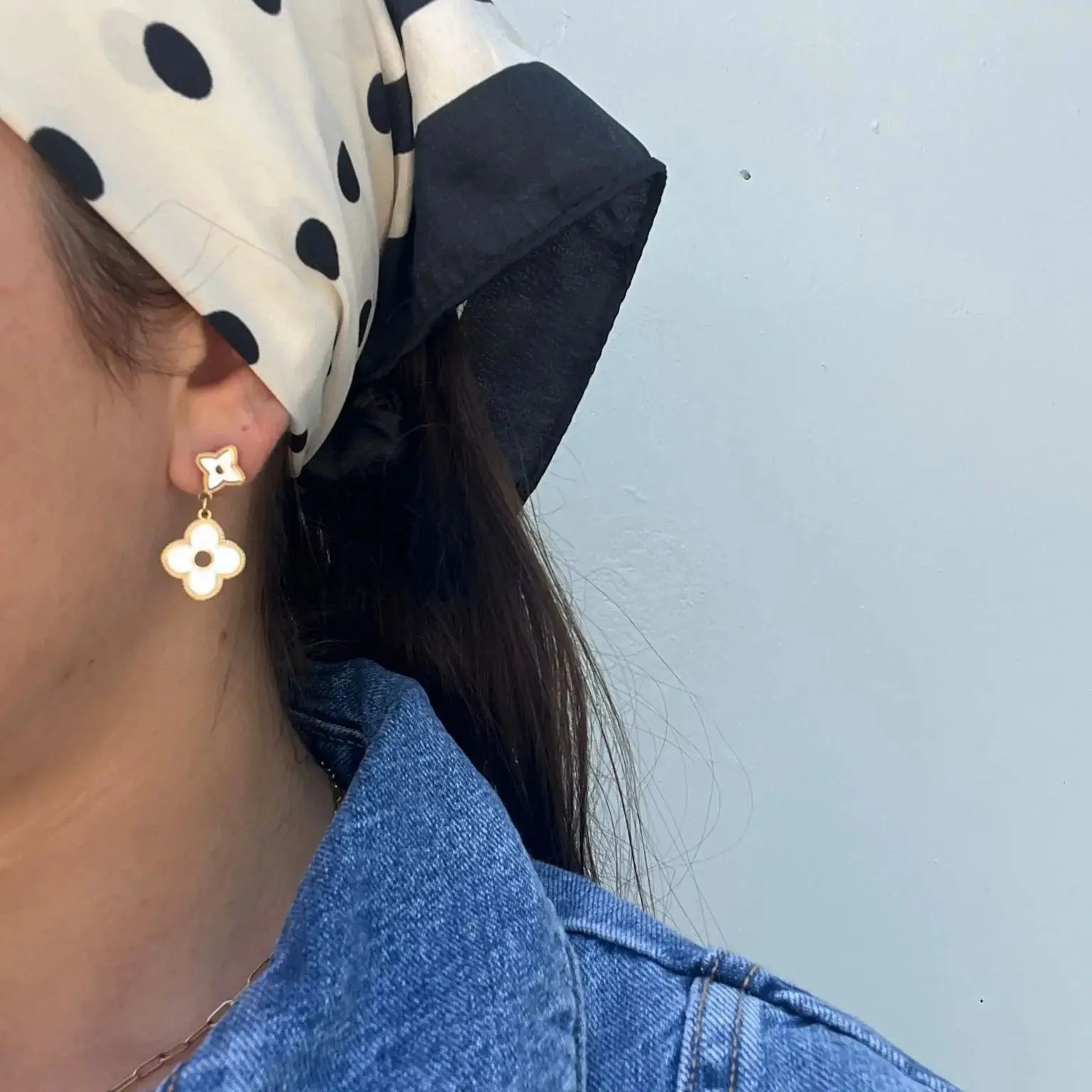 Boucles d'oreilles  Trèfle Jade – dorées, nacre - Harmony & Senteur