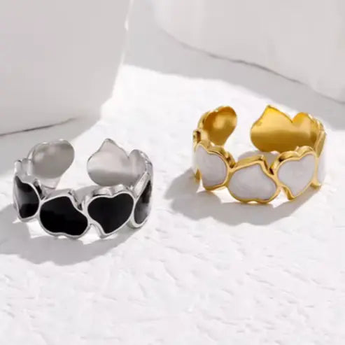 Bague Coeur- blanche ou noire nacre - Harmony & Senteur