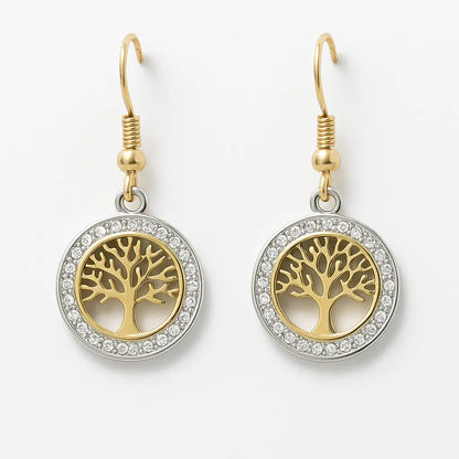 Boucles d'oreilles Arbre de vie - dorées et cristaux blancs - Harmony & Senteur