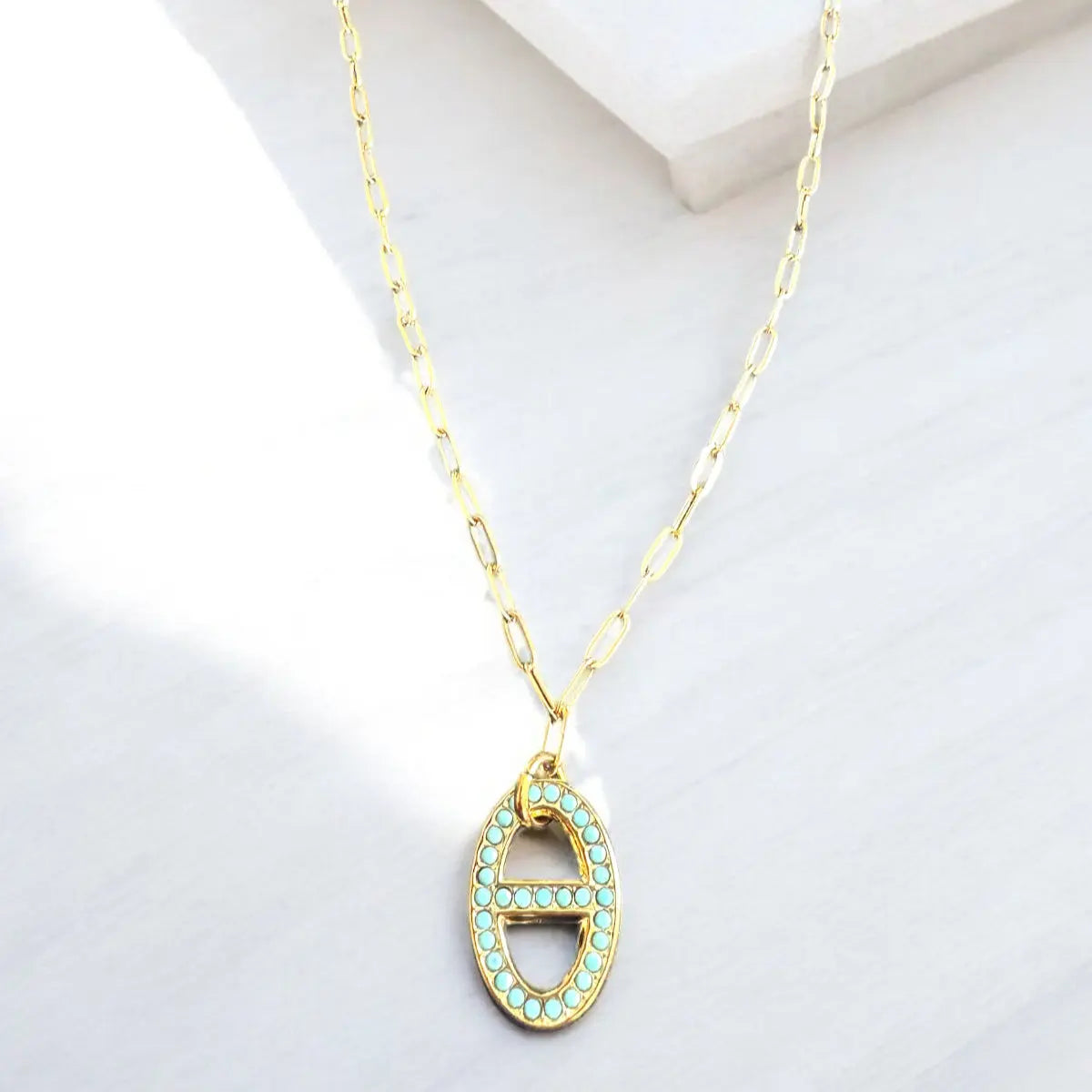 Collier Olympe- Bijou en acier inoxydable doré -Pierres fines bleues ou blanches - Harmony & Senteur