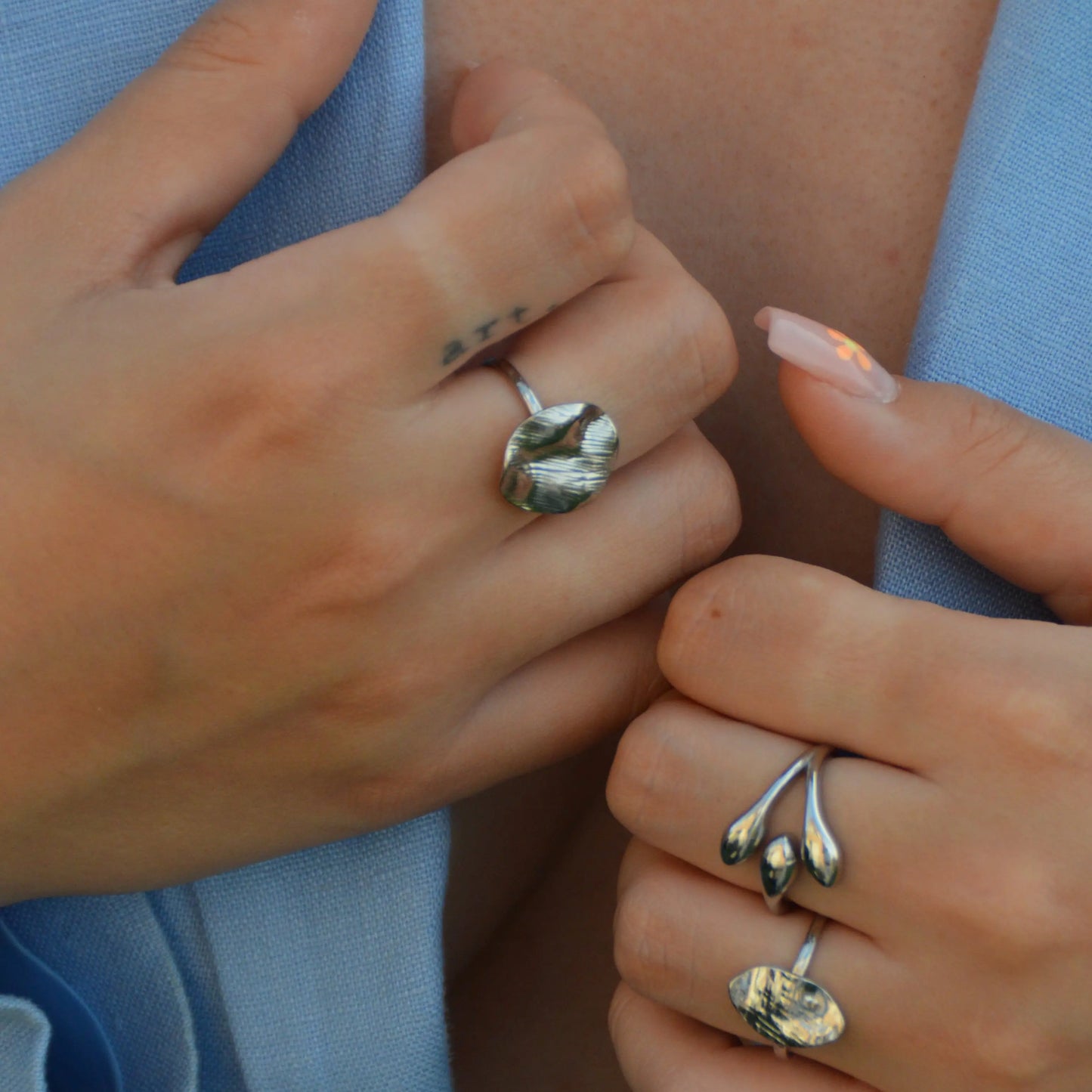 Bague Ysée - Dôme martelé argenté - Harmony & Senteur