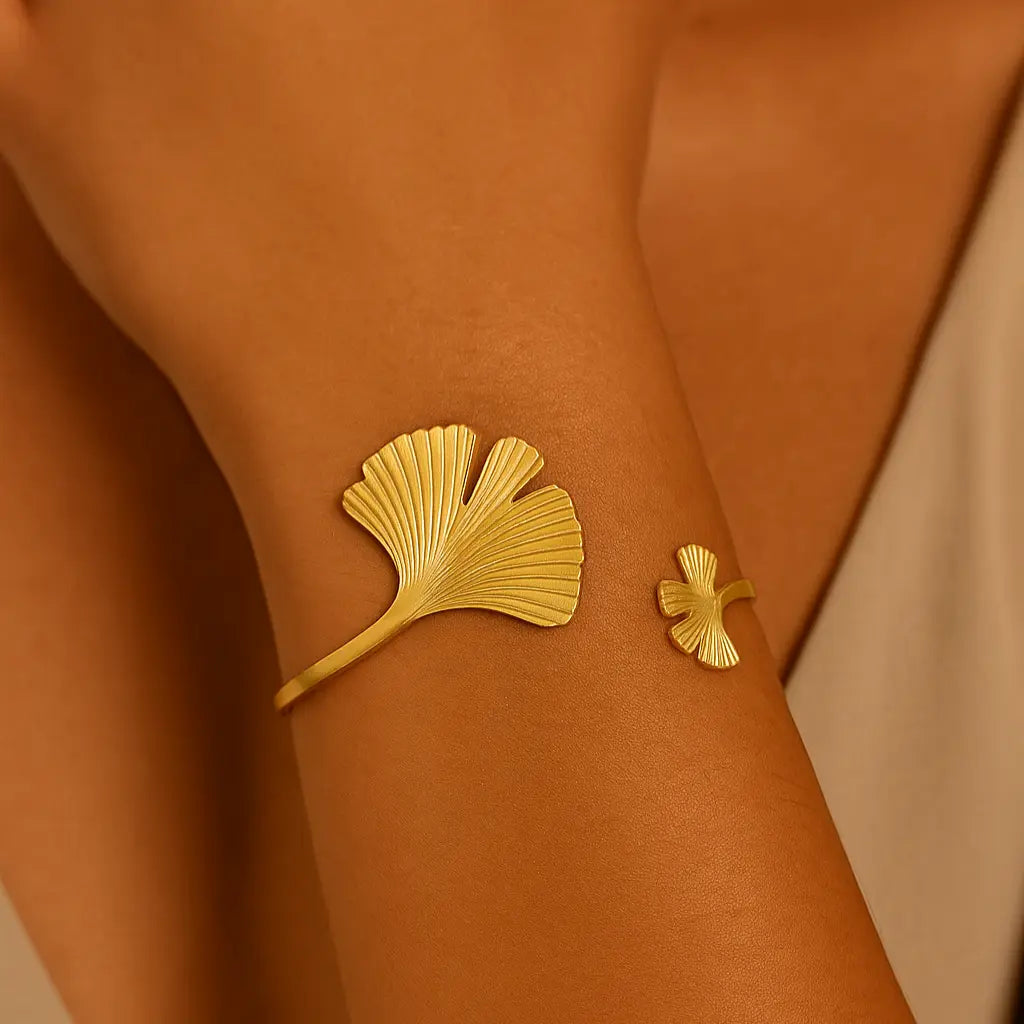 Bracelet Ginkgo – Jonc feuille doré ou argenté - Harmony & Senteur
