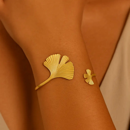 Bracelet Ginkgo – Jonc feuille doré ou argenté - Harmony & Senteur