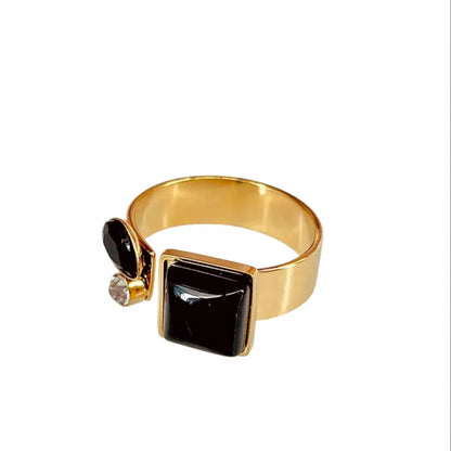 Bague Solstice- dorée et pierres noires Harmony & Senteur